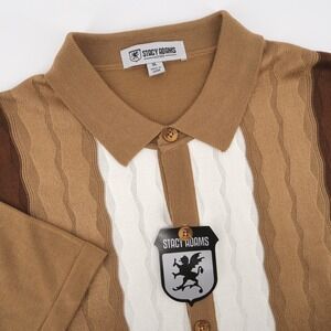 NEW Stacy Adams Retro Knit Button Up ShirtTan Short Sleeve Men XL